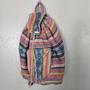 Pinzon Spanish Colorful Striped Backpack Loose Drawstring Colorful Pink Yellow